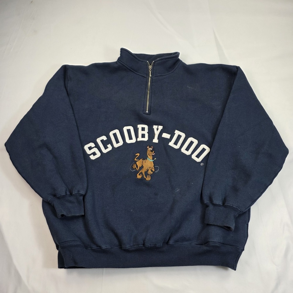 Vintage Scooby-Doo Sweatshirt Mens XL Blue Fleece 1/4 Zip Hanna Barbera 90s